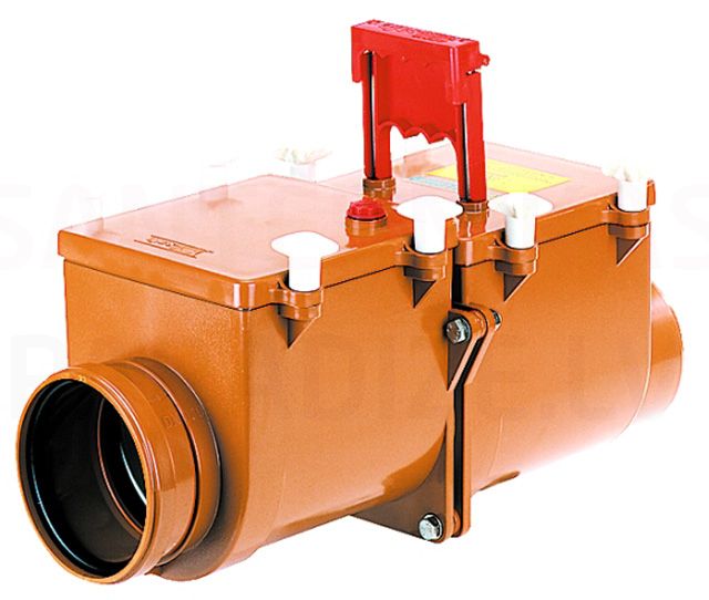 Anti-flood valve DN160 with 2 stainless steel flaps and manual blocking