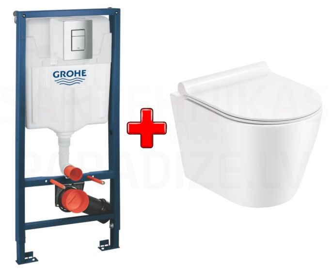 GROHE WC komplekts 5in1 iebūvējamais rāmis + poga Even + KKPOL pods Teja ar SC vāku (balts)