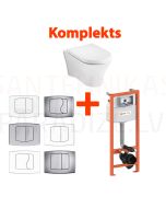 Komplekts 4 in 1 ROCA Nexo piekaramais pods + KK-POL AQUAFIORI iebūvējamais tualetes poda (WC) rāmis + Soft Close vāks + Skalošanas poga