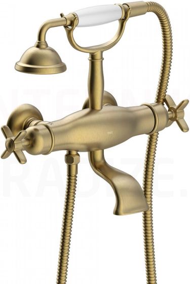 TRES CLASIC RETRO Thermostatic bath and shower faucet with mount, Antique brass, cooper