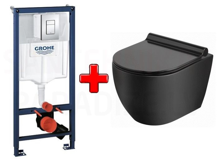 GROHE WC komplekts 5in1 iebūvējamais rāmis + poga Scate Cosmo + KKPOL pods Latona ar SC vāku (melns)