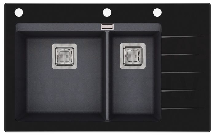 HELIKA akmens masas virtuves izlietne DELICIA PLUS (AW) 850 Black/Grafit 86x54 cm