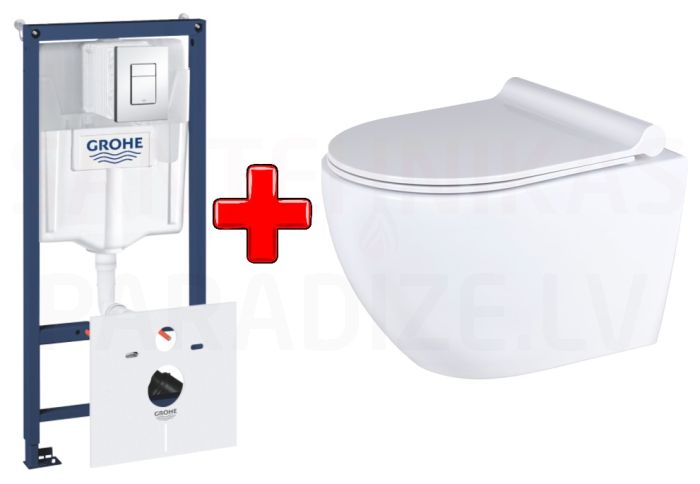 GROHE WC komplekts 7in1 iebūvējamais rāmis + poga Scate Cosmo + KKPOL pods Latona ar SC/QR vāku (balts)