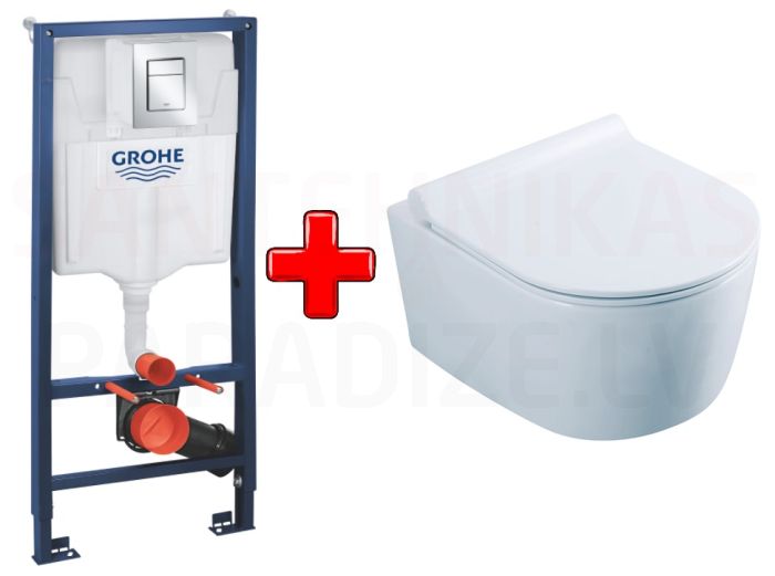 GROHE WC komplekts 5in1 iebūvējamais rāmis + poga Cosmo S + KKPOL pods Selene ar SC vāku (balts