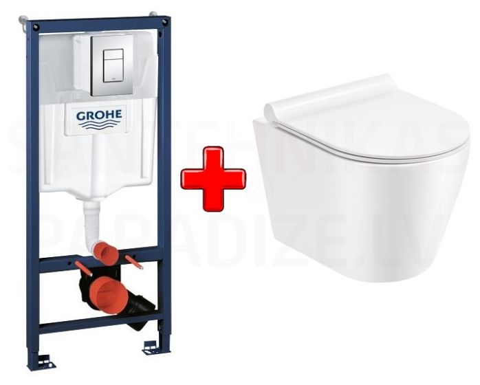GROHE WC komplekts 5in1 iebūvējamais rāmis + poga Scate Cosmo + KKPOL pods Teja ar SC vāku (balts)