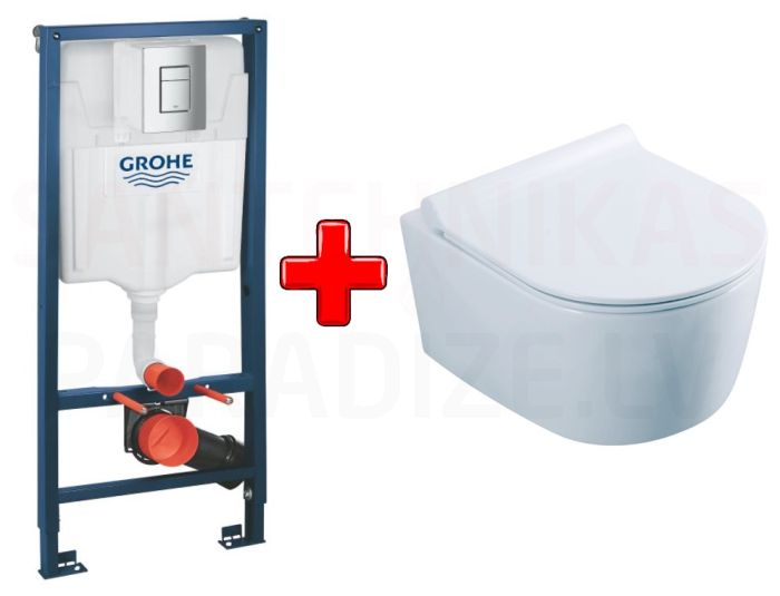GROHE WC komplekts 5in1 iebūvējamais rāmis + poga Even + KKPOL pods Selene ar SC vāku (balts)
