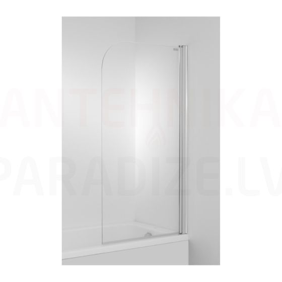 Cubito pure bath screen, right, one piece, polished silver profile, 6 mm thick transparent glass with jika perla glass finish