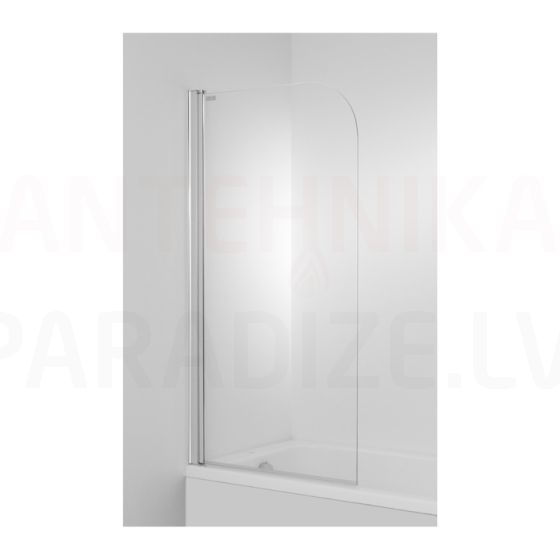 Cubito bath screen, left/right, one piece, polished silver profi le, 6 mm thick transparent glass with jika perla glass fi nish