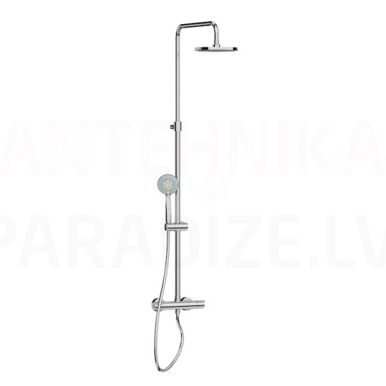 Mio thermostatic shower column mixer with shower set (head shower ∅ 200 mm, hand shower ∅ 100 mm, 3 function, shower hose 1,7 m)