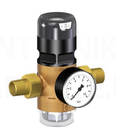 Heimeier pressure relief valve with manometer and external thread Pressoreduct DN15 (1,5-7 Bar)