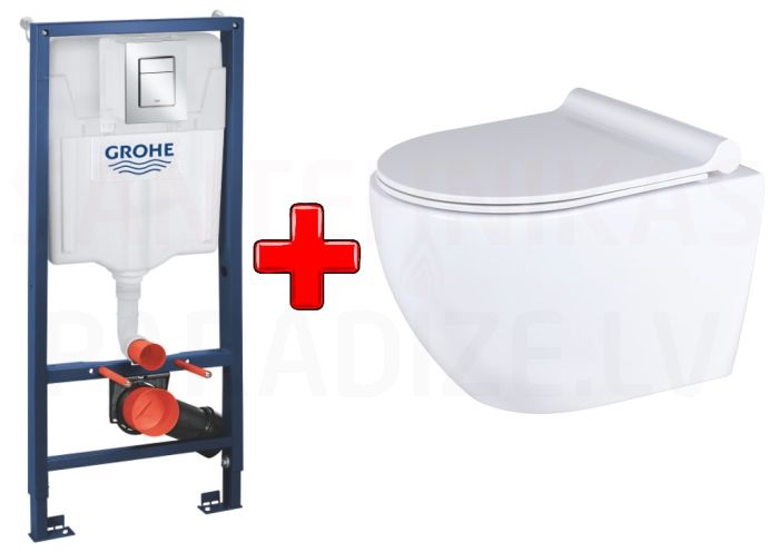 GROHE WC komplekts 5in1 iebūvējamais rāmis + poga Cosmo S + KKPOL pods Latona ar SC/QR vāku (balts)