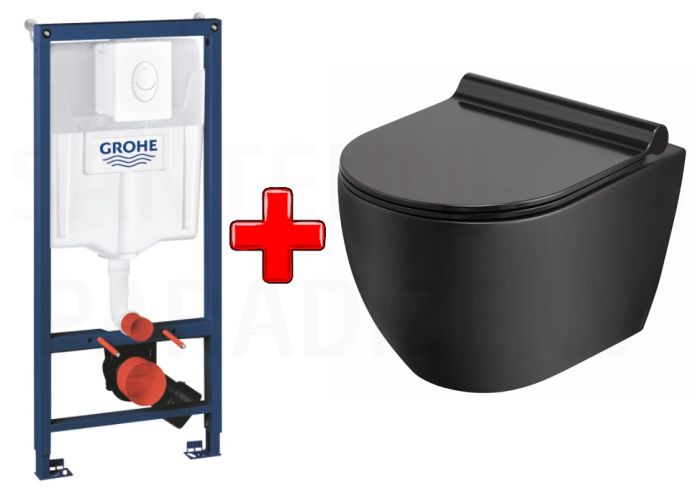 GROHE WC komplekts 5in1 iebūvējamais rāmis + poga Skate Air + KKPOL pods Latona ar SC vāku (melns)